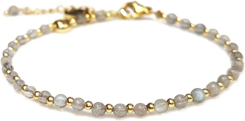 Morchic 3mm Tiny Beads Natural Gemstone Bracelet for Women, Adjustable 7.1" Energy Gem Charm Jewelry, Dainty Handmade Birthday Gift - Image 1